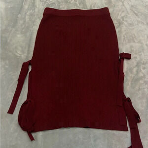 Lanyu Red Tie Knot Detail Pencil Skirt - 21275